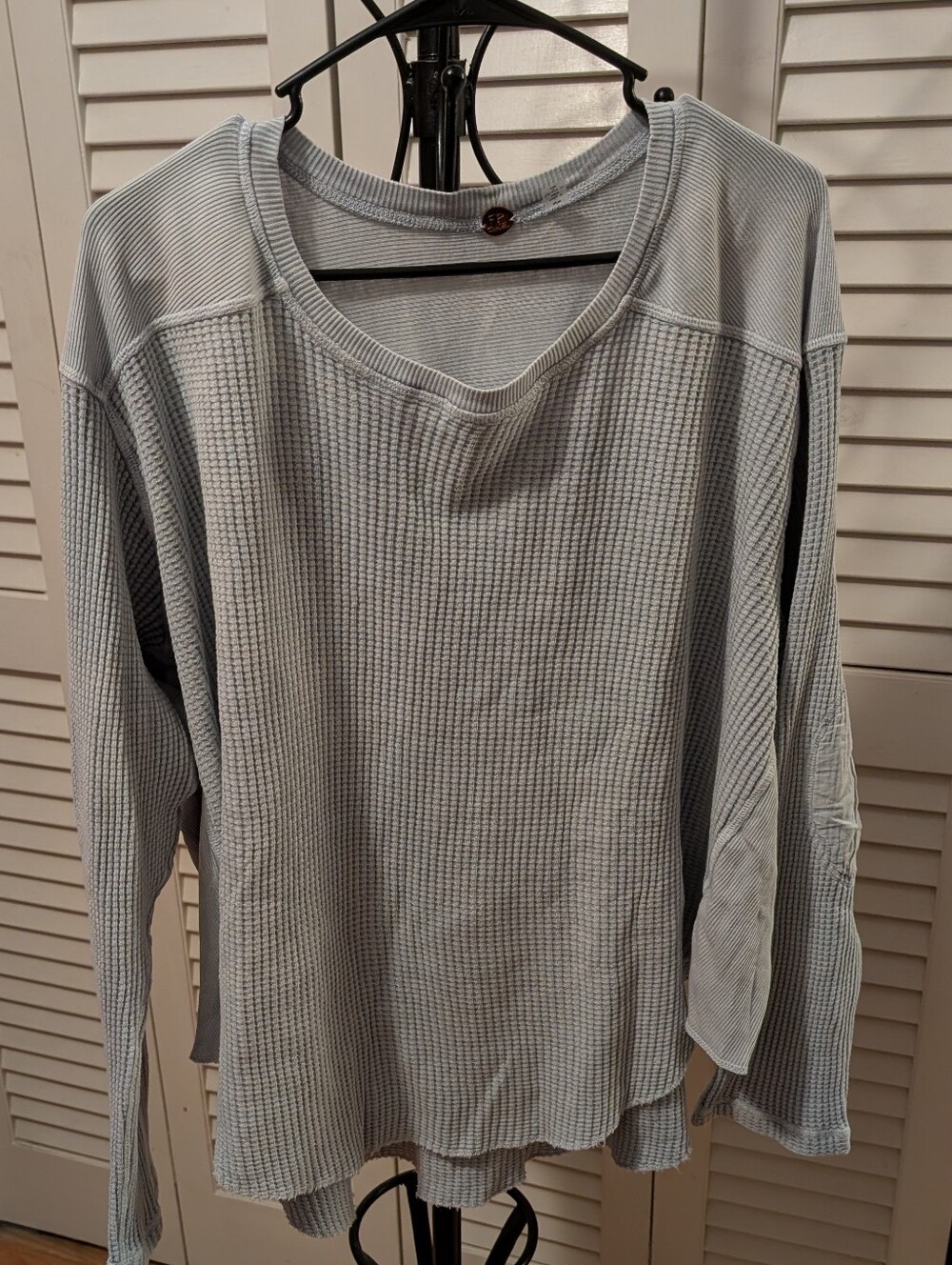 Free People Light Blue Waffle Long-Sleeve Top Size Medium